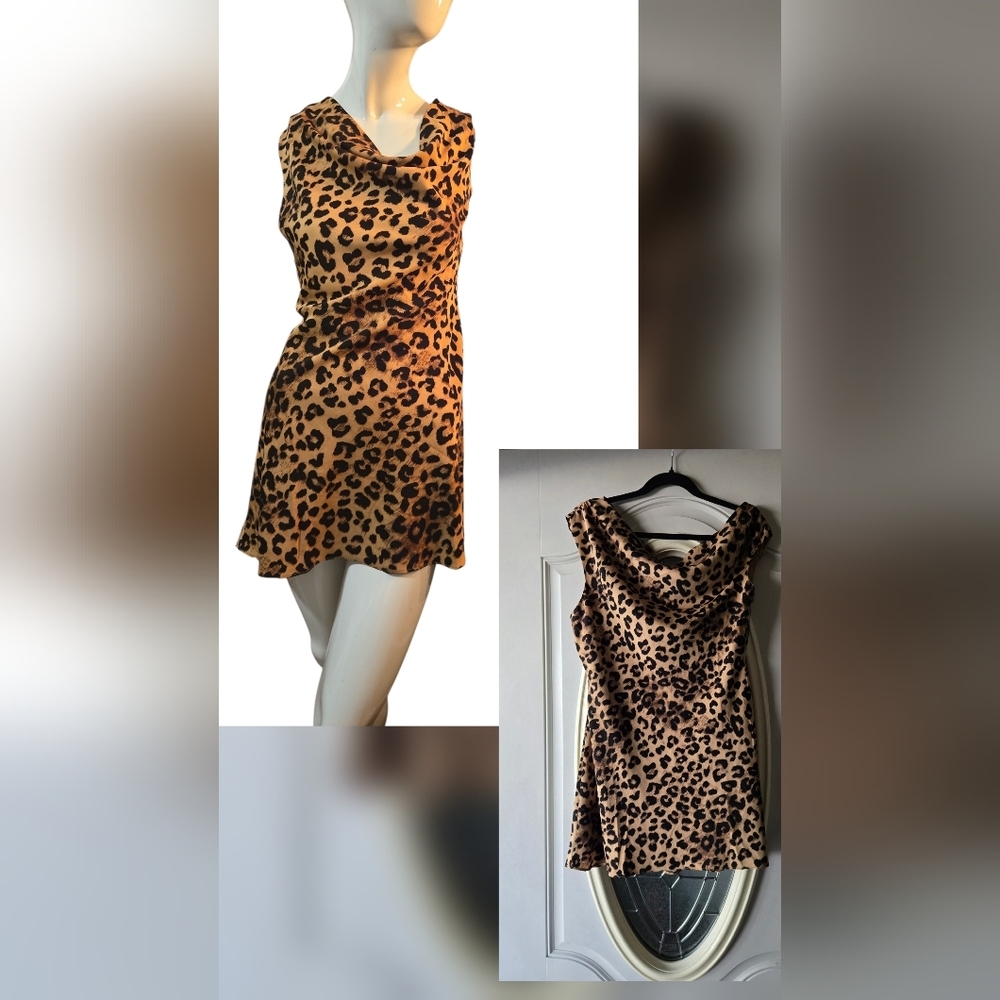 NWT Le Lis Animal Print Cowl‎ Neck Mini Dress ~ Size Large